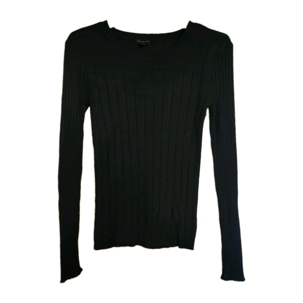 The Limited Black Ribbed Knit Sweater Long Sleeve Crew Neck Top Women's Sz M